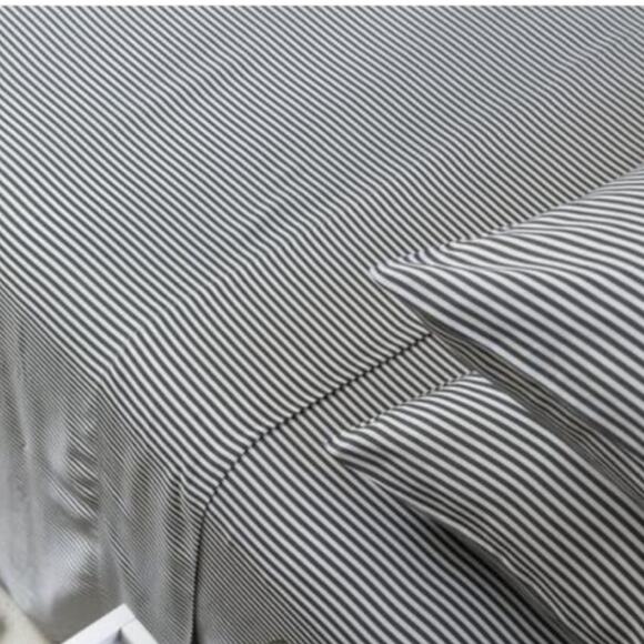 Ettitude Queen Flat Sheet Slate Stripes Bamboo Lyocell Organic Cotton Sateen NWT - Picture 2 of 6